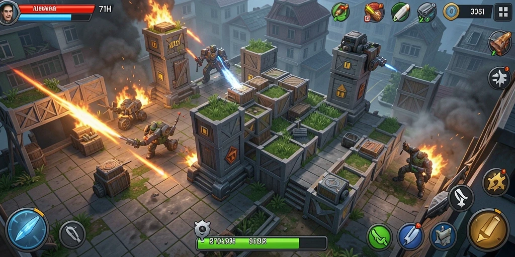 Tampilan menarik dari gameplay Tower Defense di 71H.