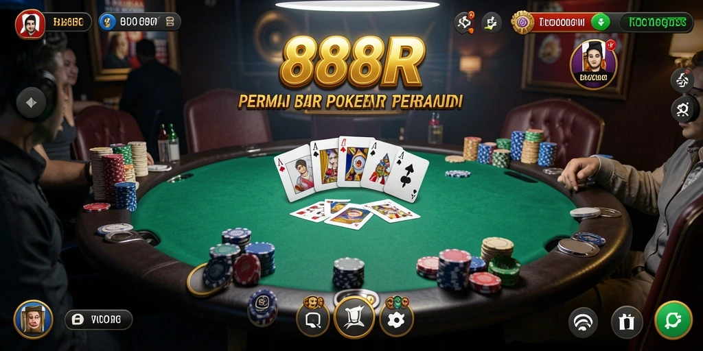 Tampilan gameplay Poker yang mendebarkan di 888R.