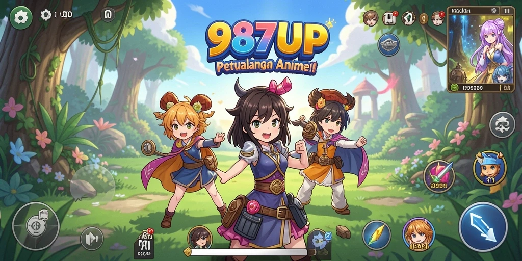 Screenshot gameplay 987UP menampilkan aksi karakter anime yang mendebarkan.