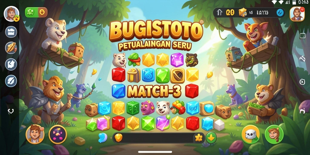 Screenshot gameplay BUGISTOTO menunjukkan momen seru permainan Match-3.