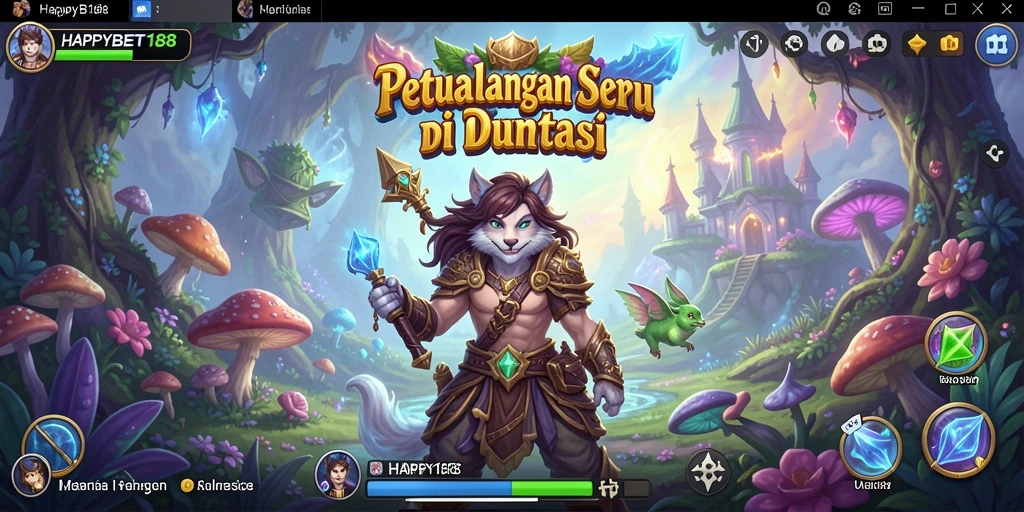 Screenshot utama HAPPYBET188 menampilkan aksi petualangan di dunia fantastis.
