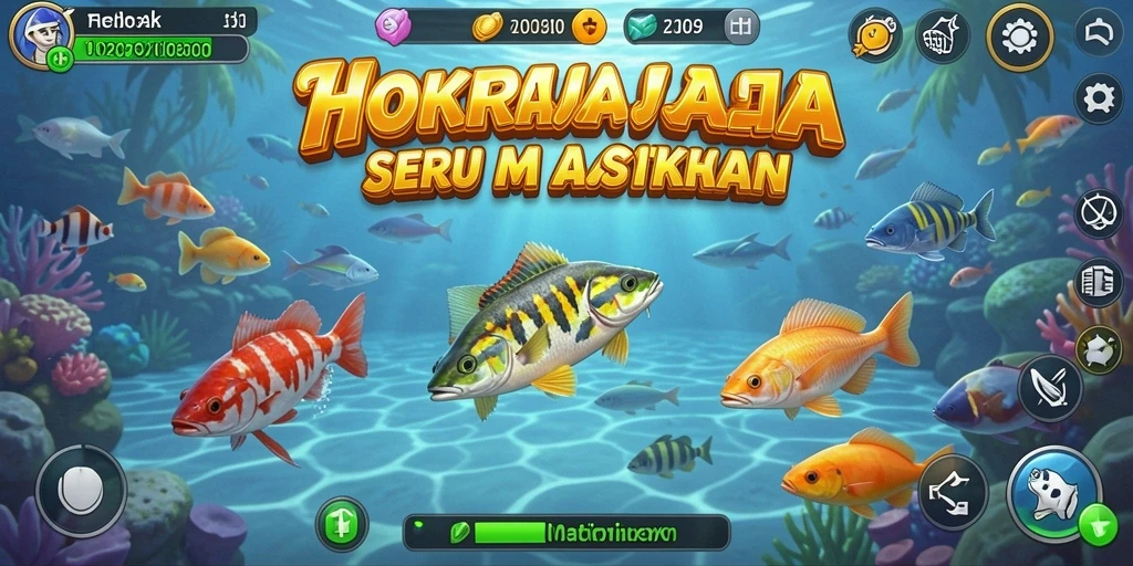 Screenshot gameplay HOKIRAJA menampilkan aksi seru menembak ikan.