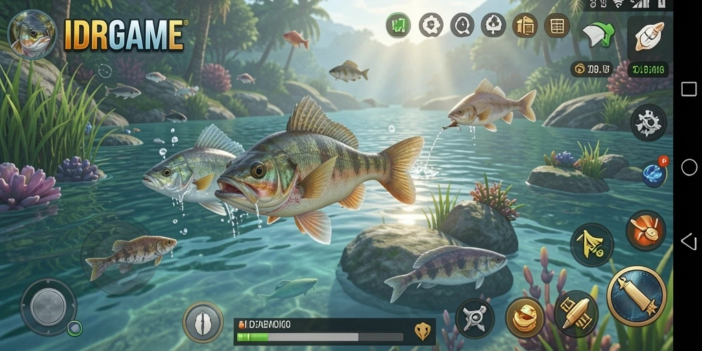 Tampilan gameplay IDRGAME yang menarik saat memancing.