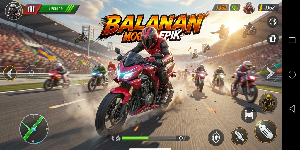 Tampilan gameplay mendebarkan dari balapan motor di JJ62.