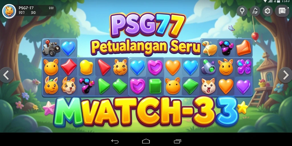 Screenshot dari gameplay PSG77 menampilkan level Match-3 yang menantang.