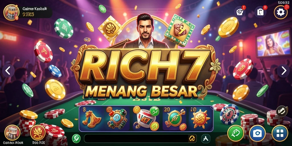 Tampilan menarik dari gameplay RICH7 yang penuh warna.