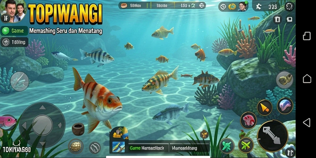 Tampilan gameplay TOPIWANGI yang menarik dengan aksi memancing seru.